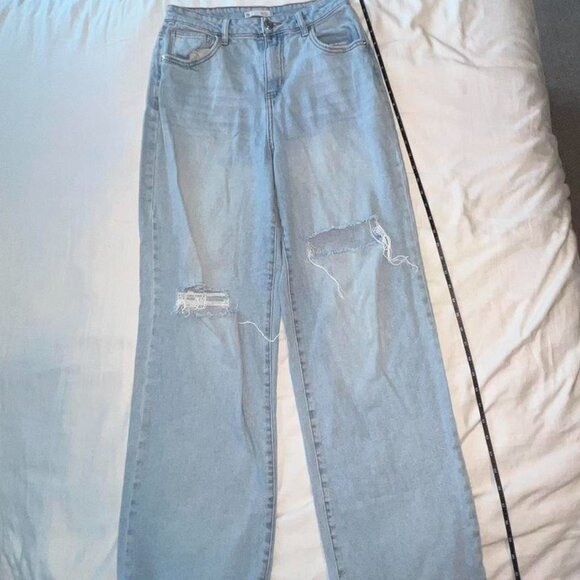 High rise wide leg ripped straight leg blue jeans - Picture 6 of 6